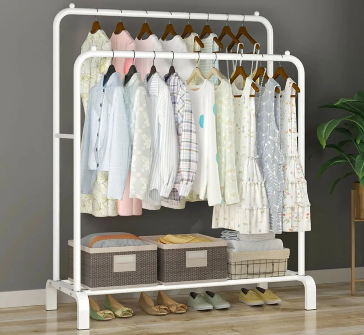NEW Double Clothes Rail with Shelf - Image 1