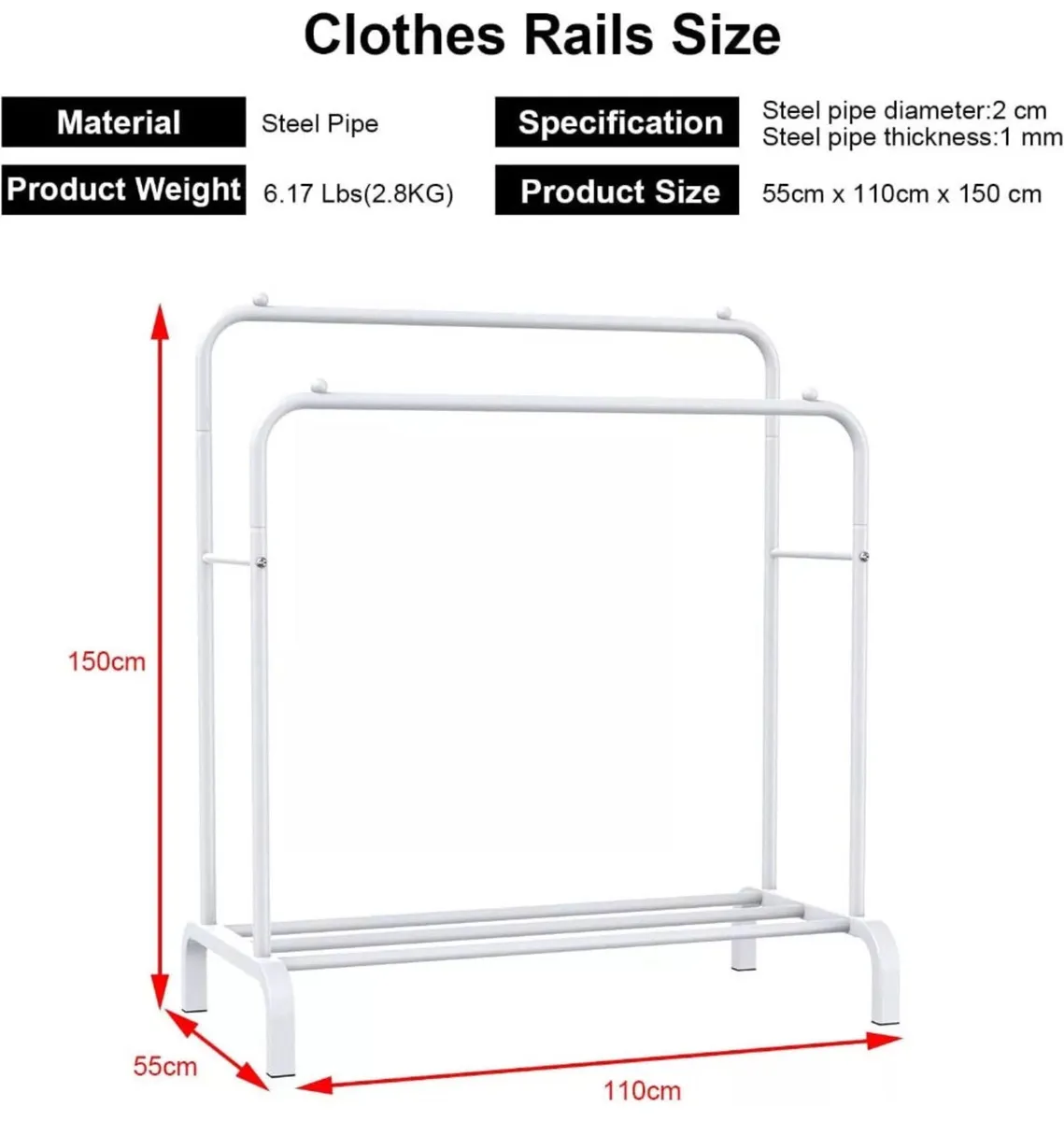 NEW Double Clothes Rail with Shelf - Image 2