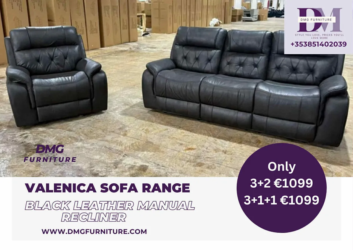 New Valencia Grey And Black Leather Recliner Sofa - Image 1