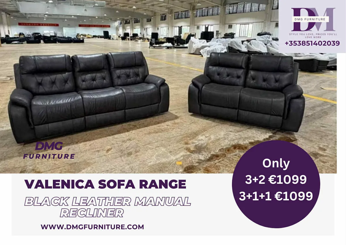 New Valencia Grey And Black Leather Recliner Sofa - Image 2