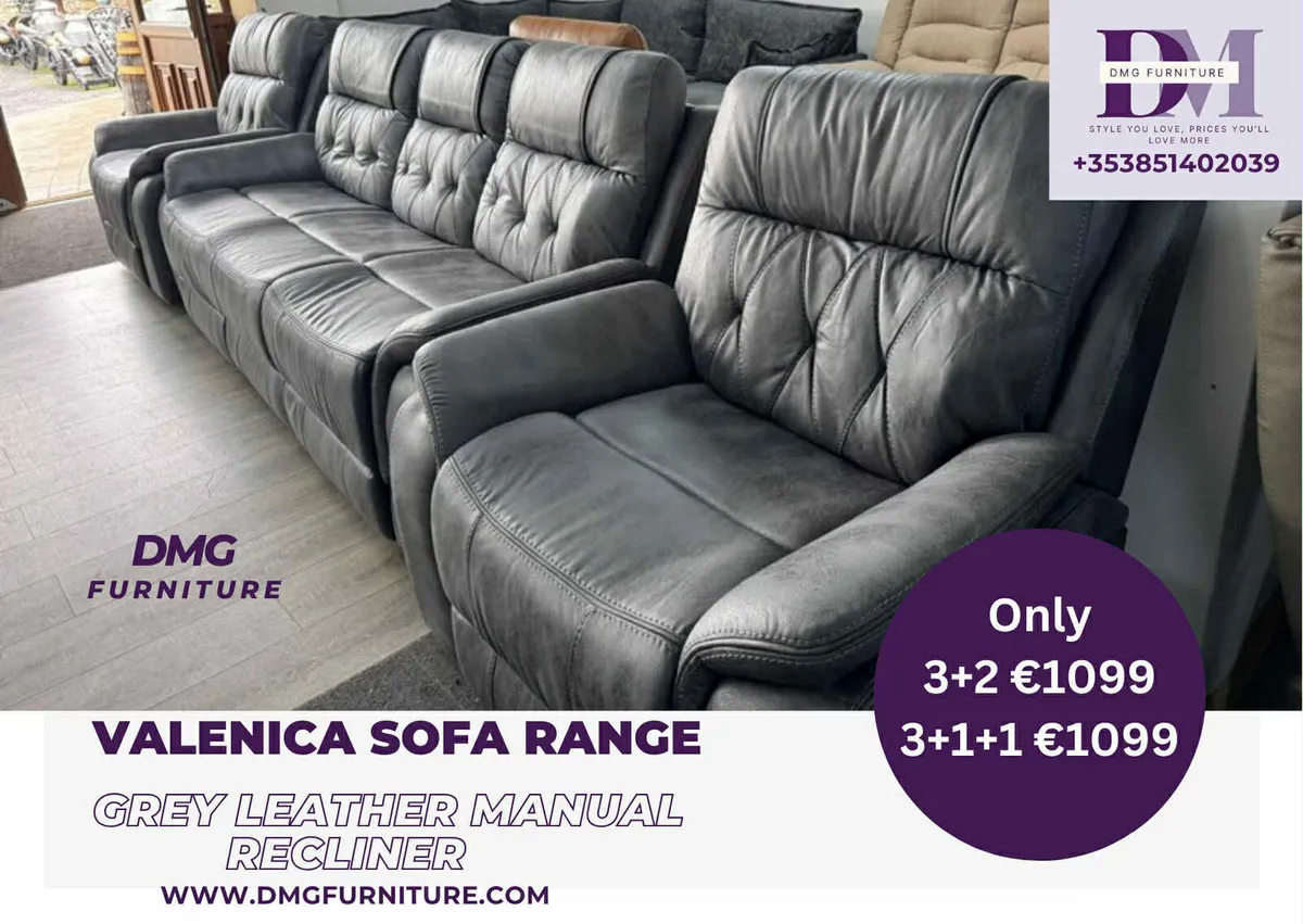 New Valencia Grey And Black Leather Recliner Sofa - Image 3