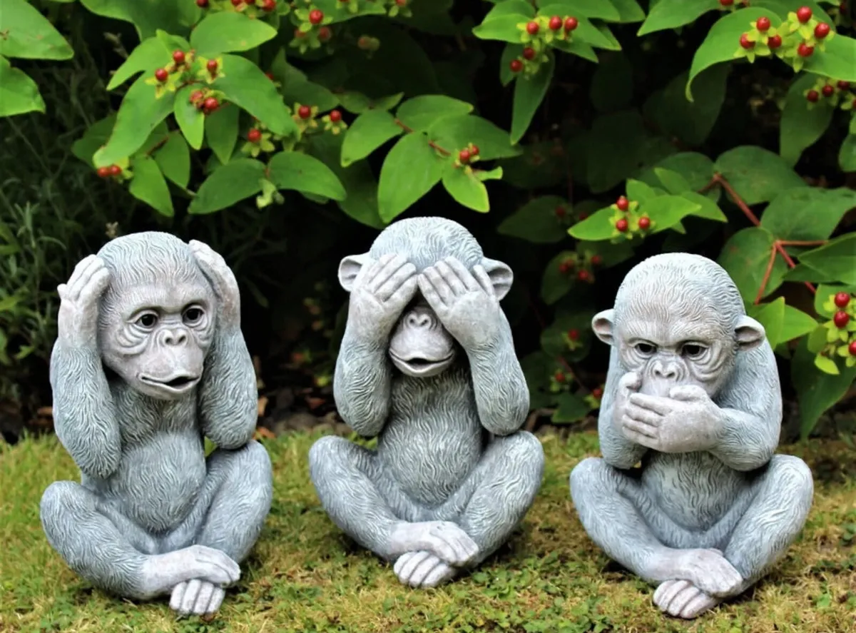 3 Three Wise Monkeys Garden Ornaments 9.5” NEW - Image 1