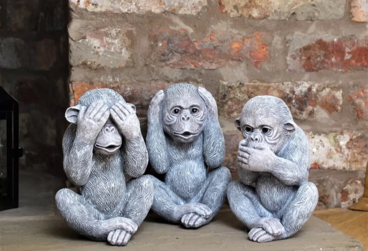 3 Three Wise Monkeys Garden Ornaments 9.5” NEW - Image 3