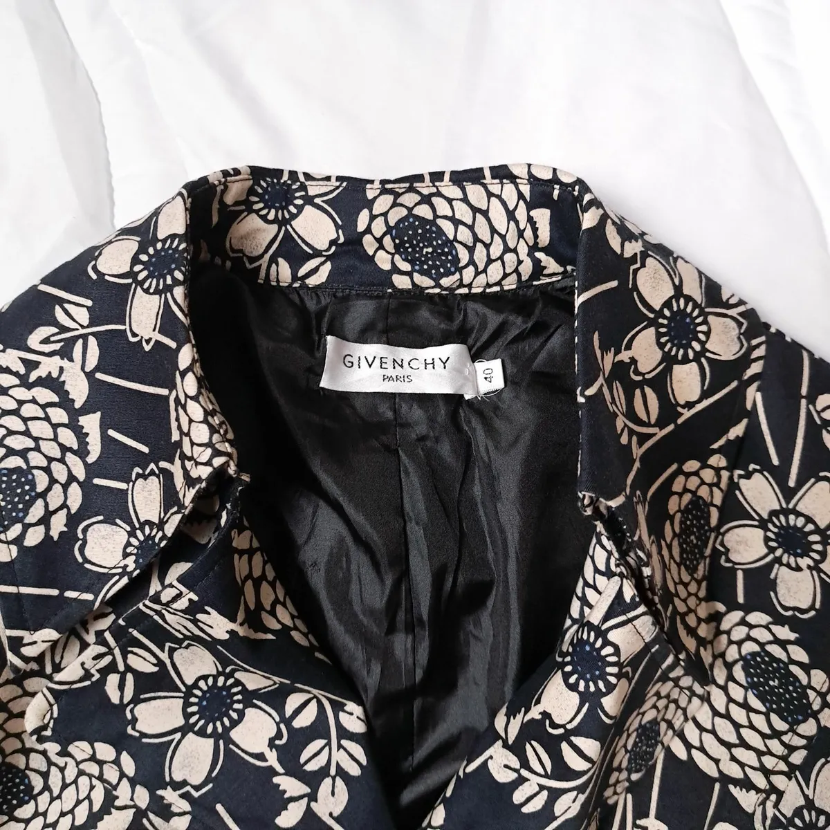 Givenchy Navy White Floral Trench Coat Silk 10UK - Image 2