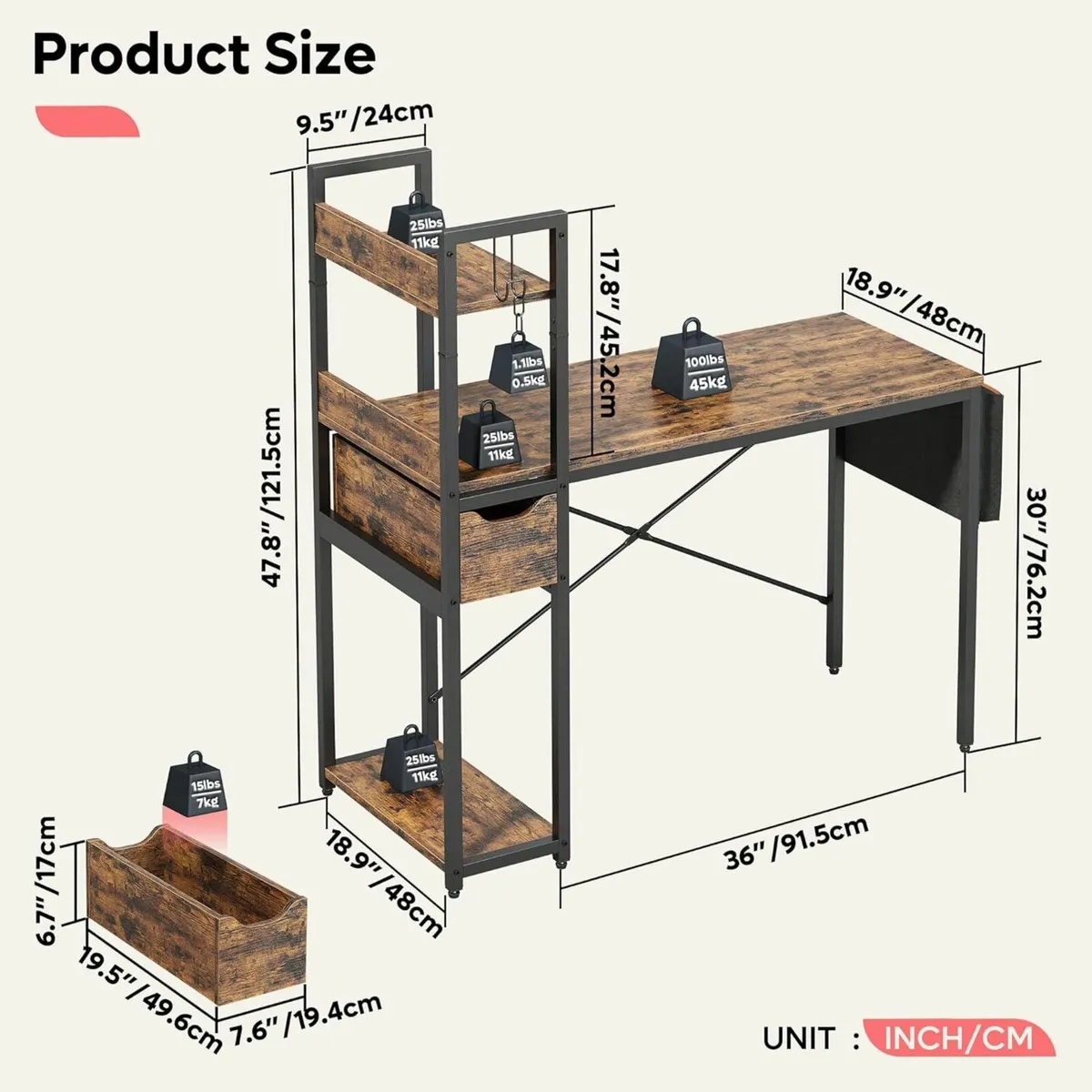 Bestier Computer Desk with Storage Shelves 120 CM - Image 2