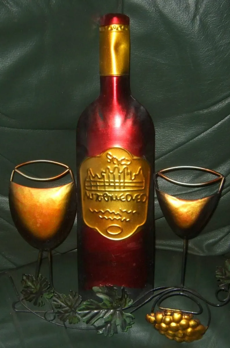 Vintage Metal 'Wine' Wall Sculpture - Image 2