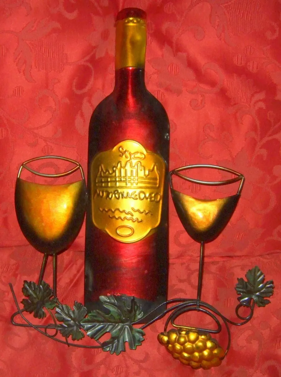 Vintage Metal 'Wine' Wall Sculpture - Image 1