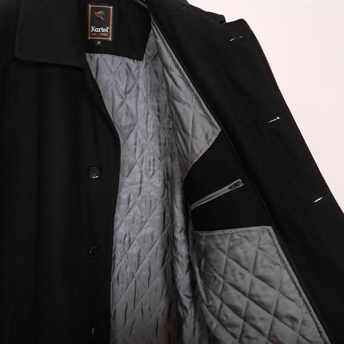 Kartel Black Pea Coat Jacket Wool Mens Size M - Image 4