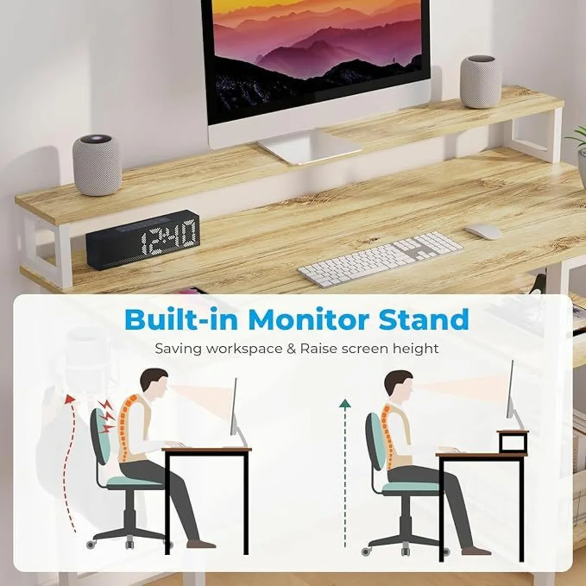 GreenForest Computer Desk with Full Monitor Stand - Image 3