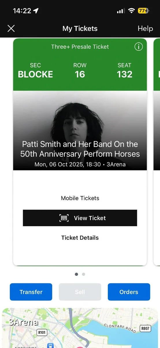 2 x seated tickets Patti Smith 3arena