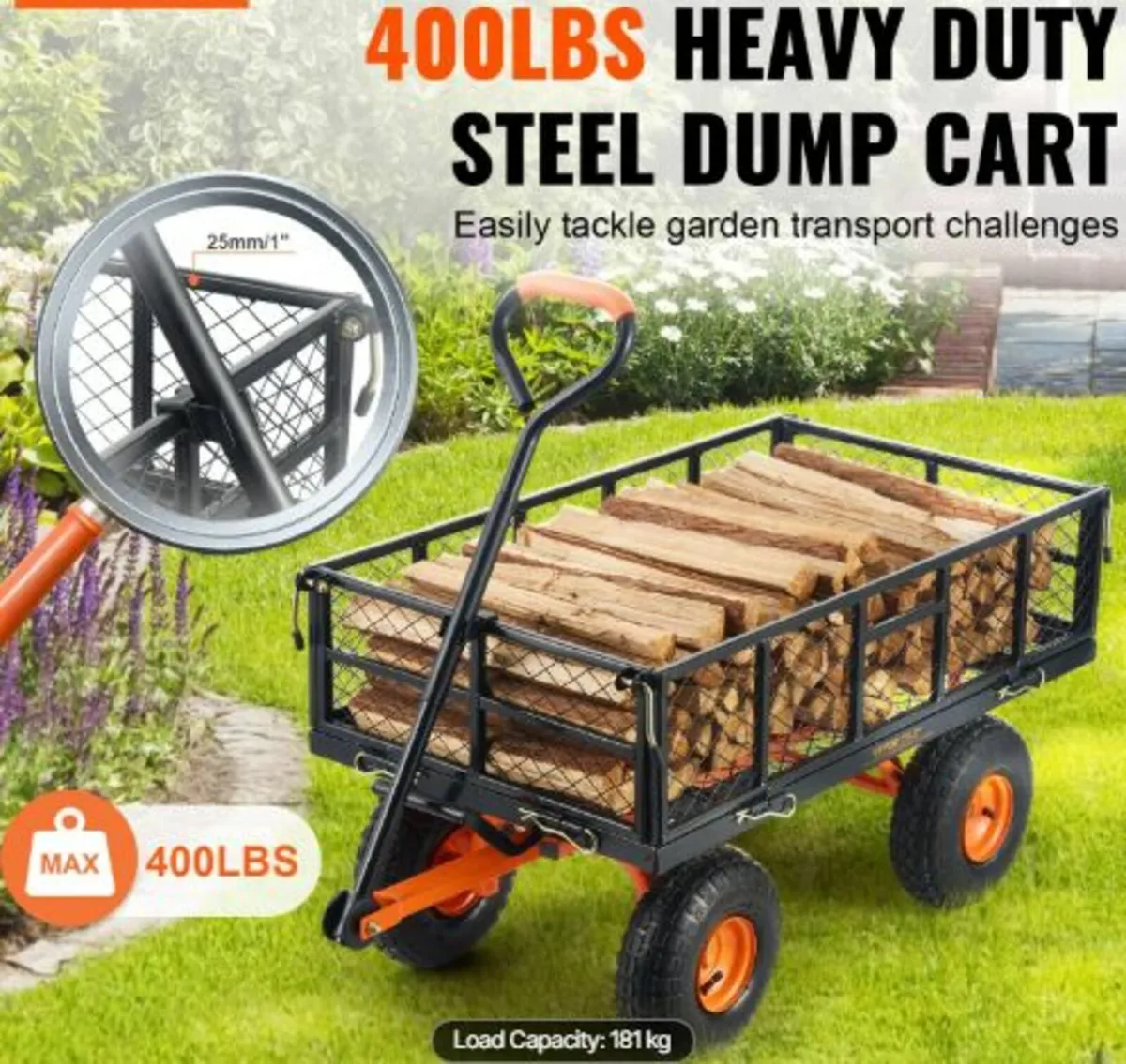 Dump Cart, Metal Garden Dump Cart with Easy - Image 2