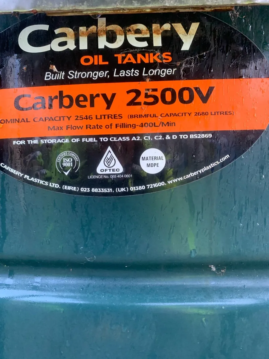 2500lt Carbery plastic oil tank - Image 1
