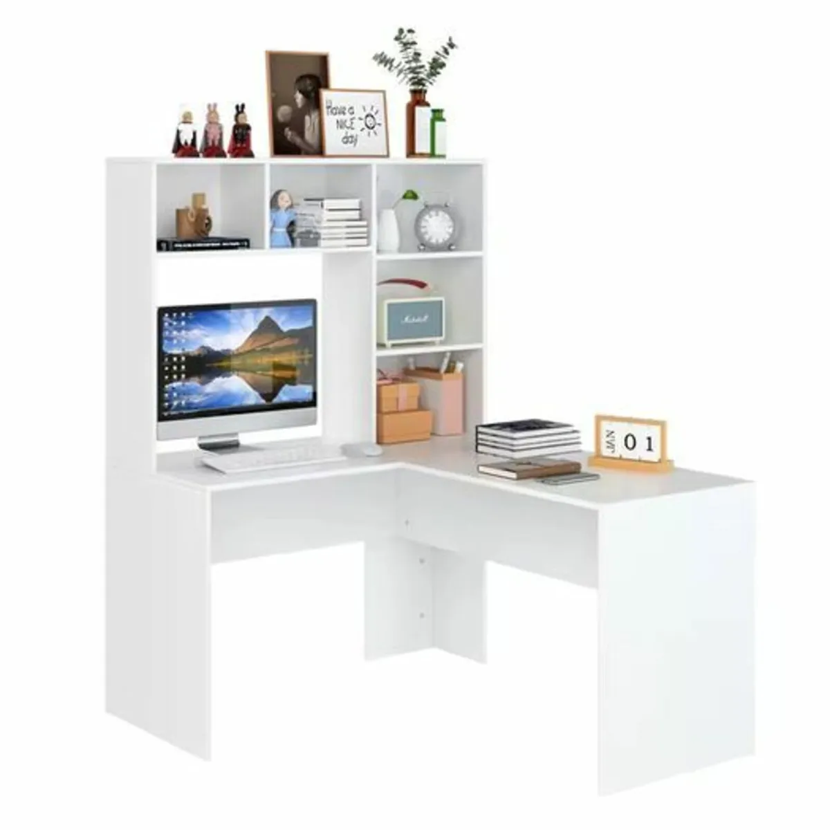 White L Shaped Corner Desk Computer and Office Tab - Image 1