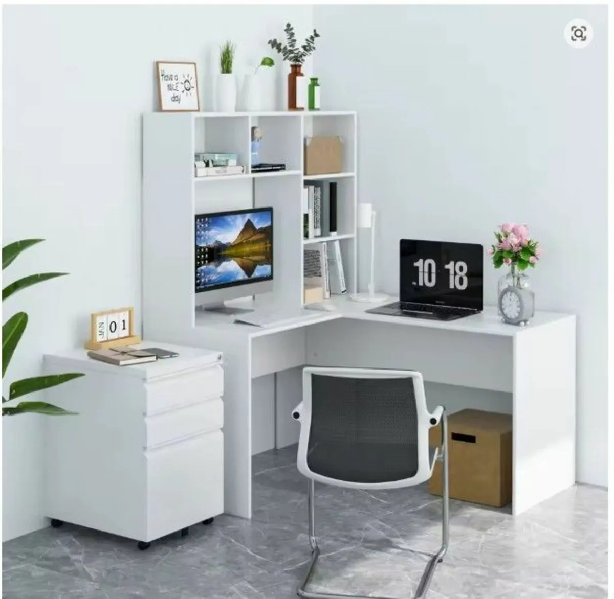 White L Shaped Corner Desk Computer and Office Tab - Image 2