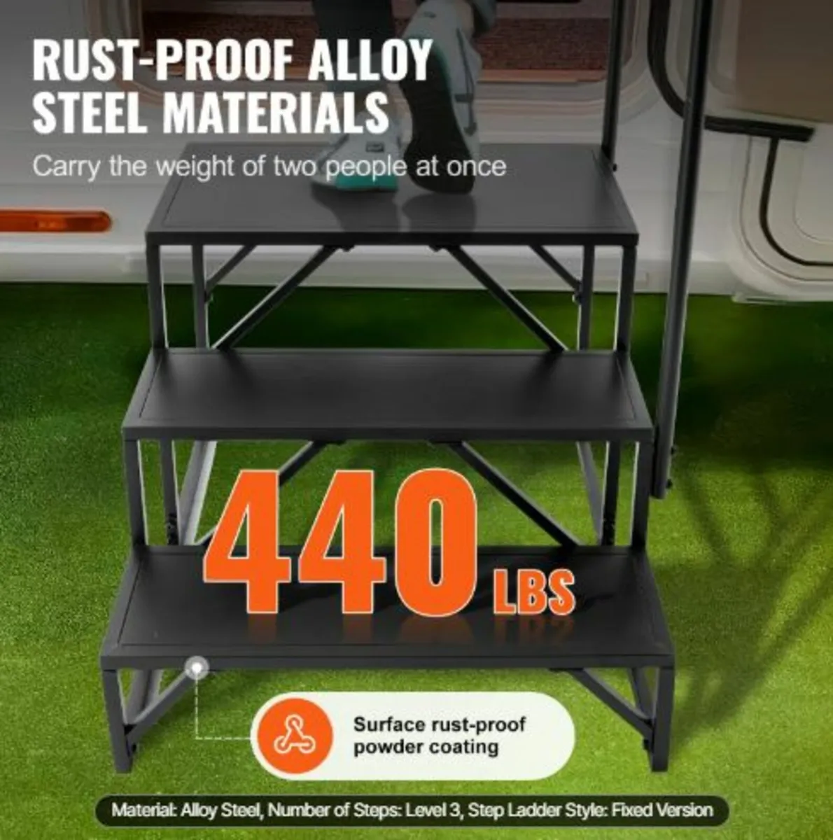 RV Steps, 3-Step RV Stairs, 440 LBS/199.6 kg Load - Image 3