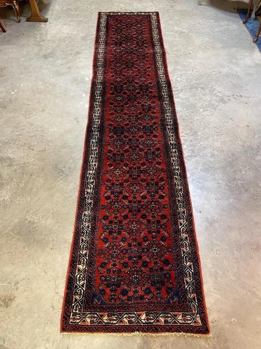 Vintage Long Saraband Hand Knotted Runner with Mir Design - Image 1