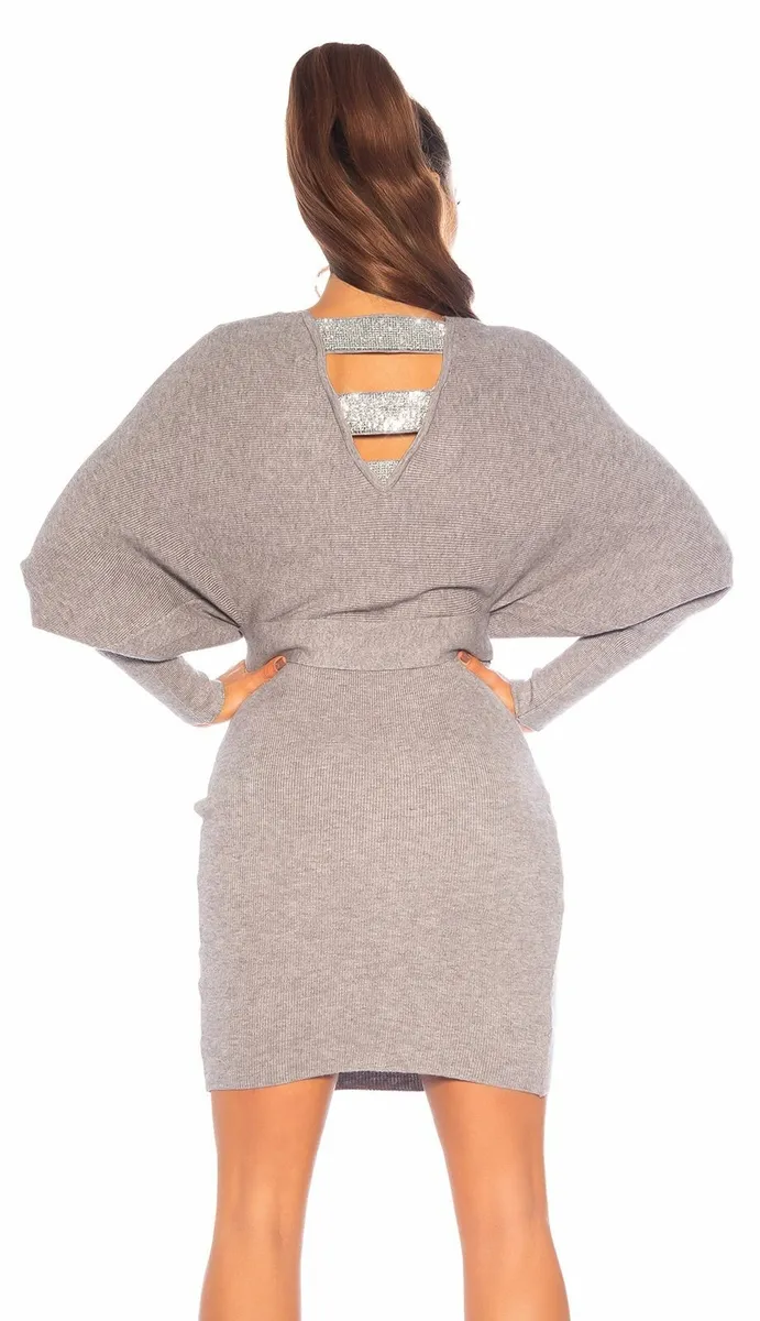 V-neck Knit Dress With Decorative Buckle - Image 2