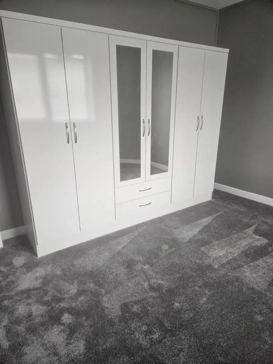White High Gloss 6 Door Wardrobes - Image 3