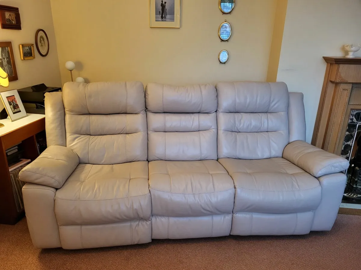 Reclining  cream leather sofa and matching chair. - Image 2
