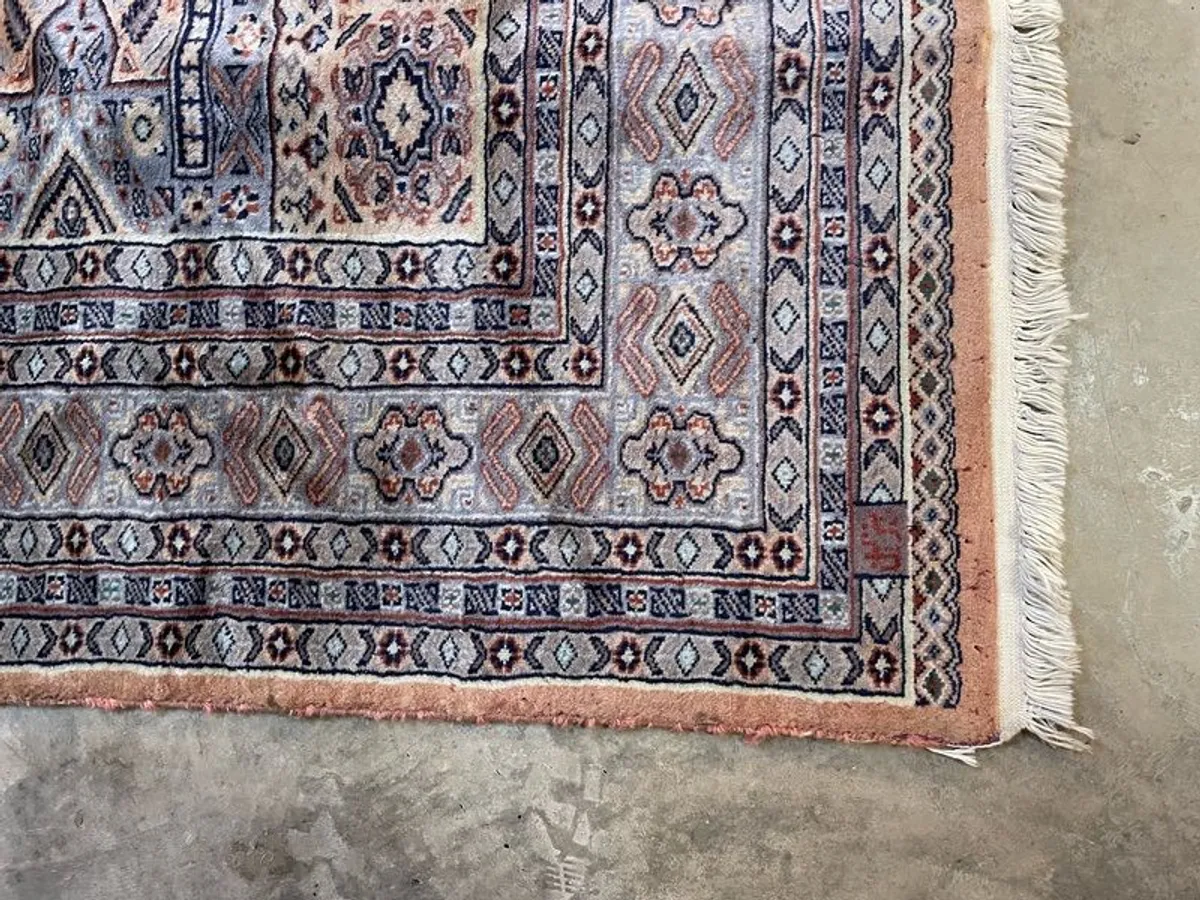 Hand Knotted Wool & Silk Iranian Rug Signed - Image 2