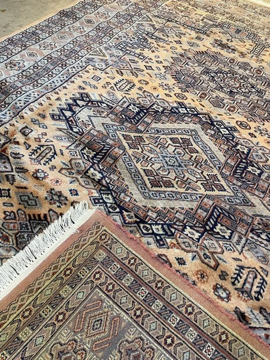 Hand Knotted Wool & Silk Iranian Rug Signed - Image 4