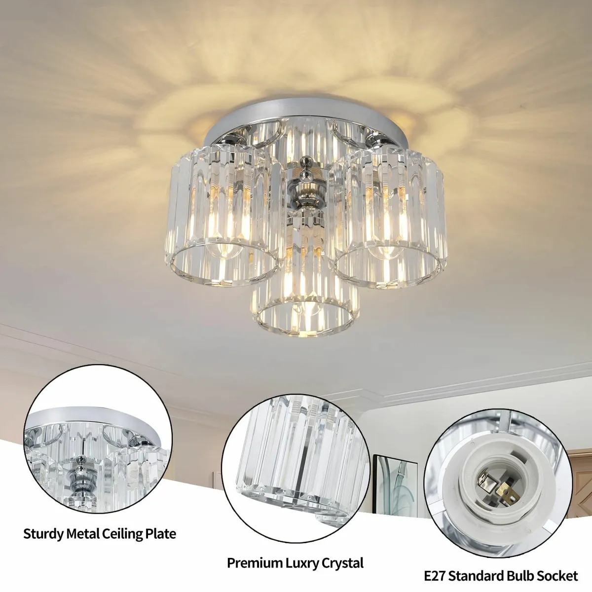Crystal Chandeliers Ceiling Light 3-Lights Lights - Image 4