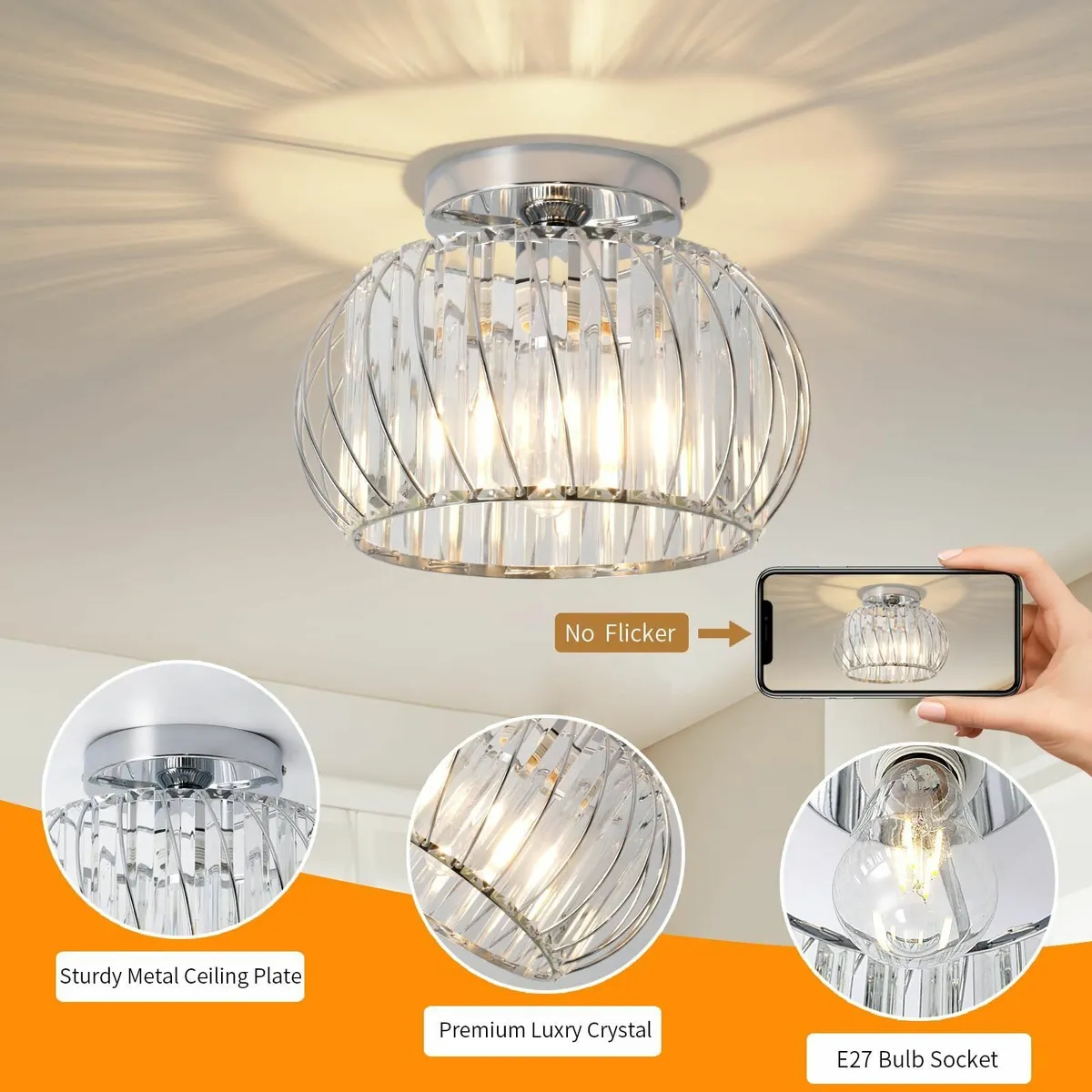 Modern Crystals Ceiling Lighting Fixtures Chrome L - Image 4
