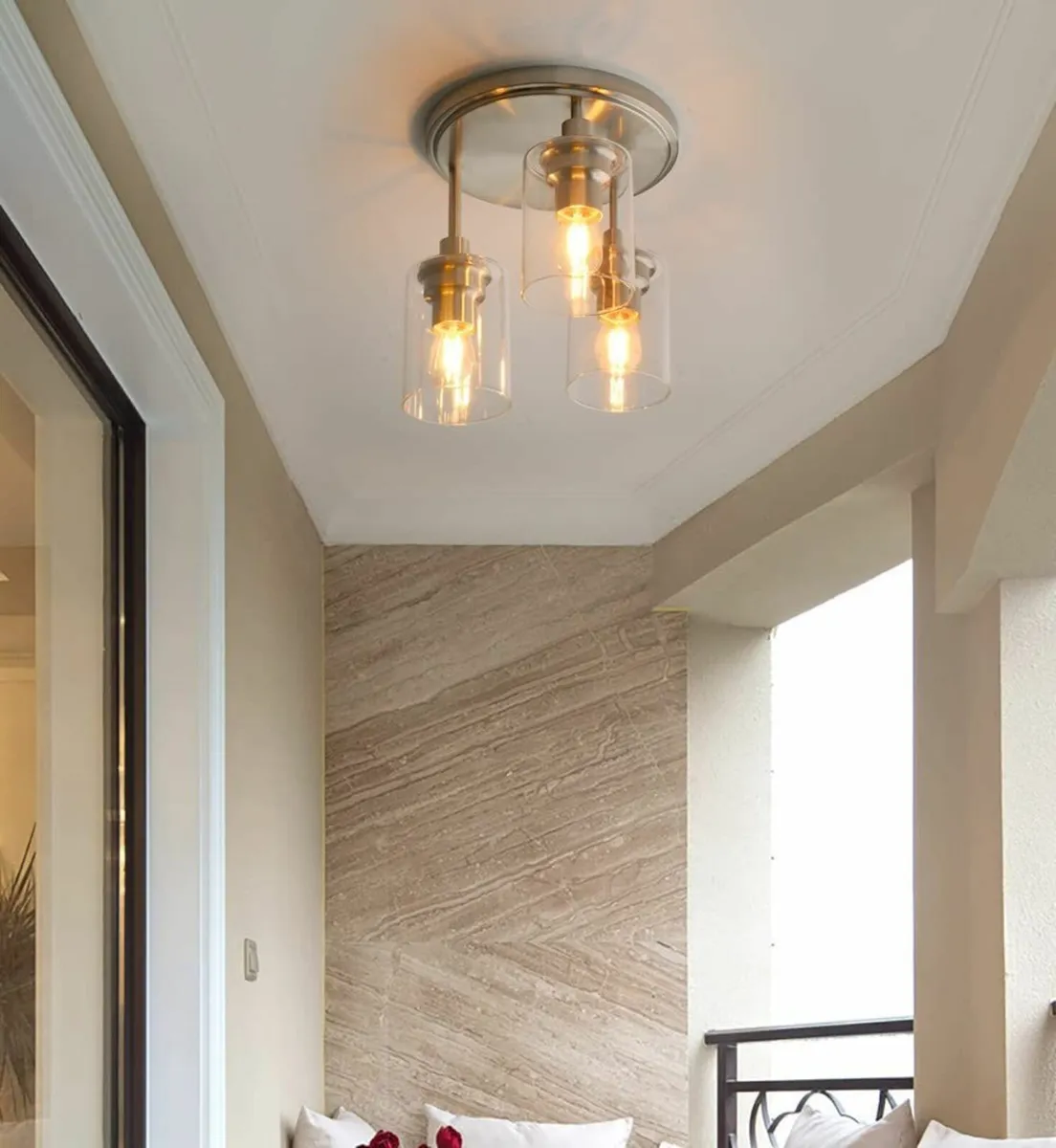Vintage 3 Way Ceiling Lights Industrial Glass Pend - Image 1