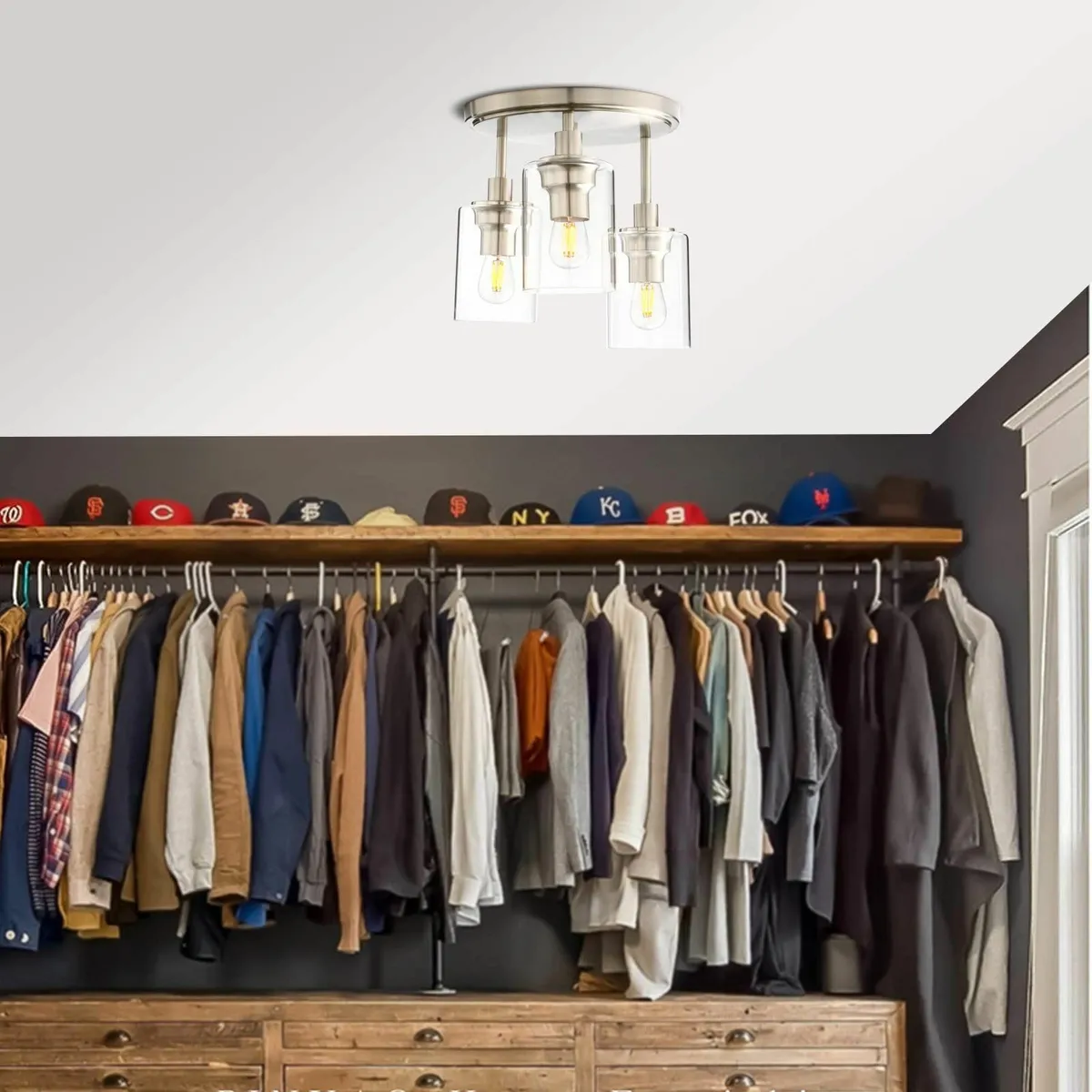 Vintage 3 Way Ceiling Lights Industrial Glass Pend - Image 4