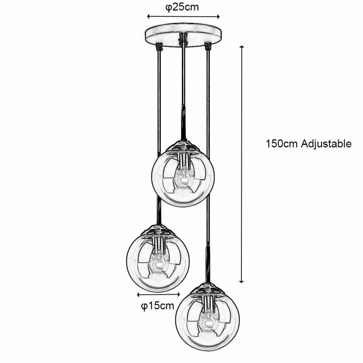 Industrial Retro Loft 3 Way Pendant Light Cluster - Image 2