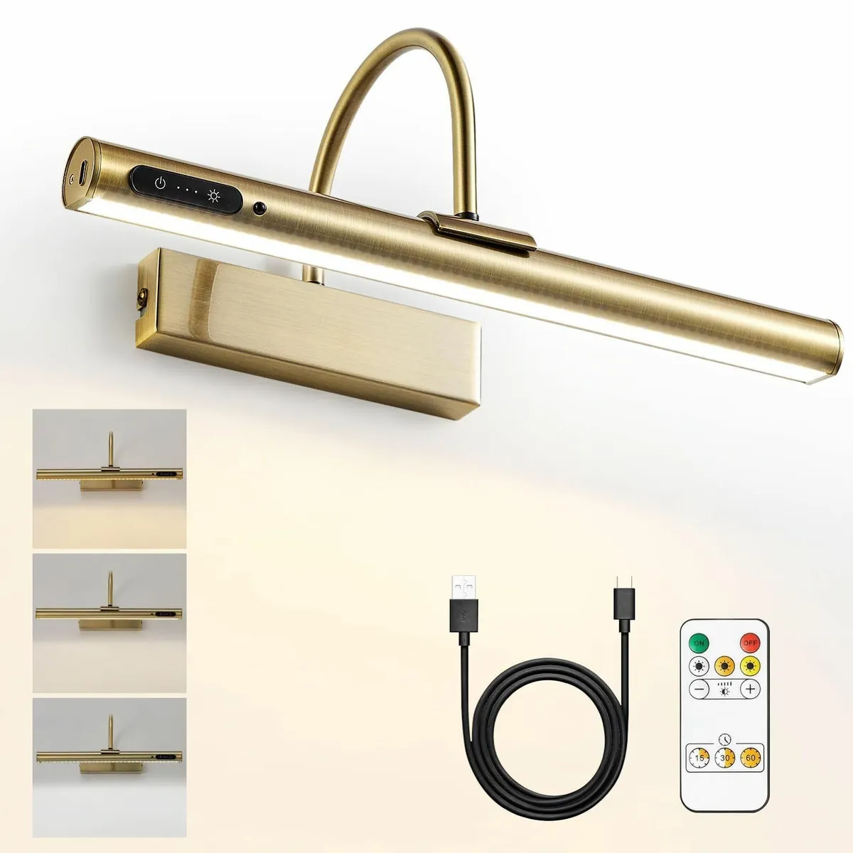 Picture Light for Wall Antique Brass Rechargeable - Image 1