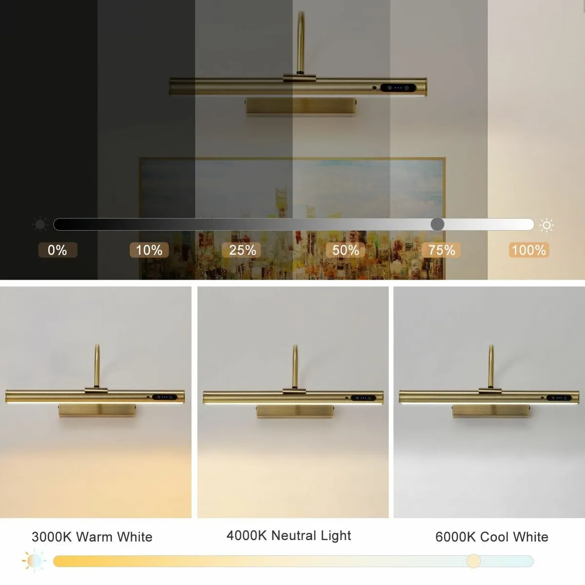 Picture Light for Wall Antique Brass Rechargeable - Image 4
