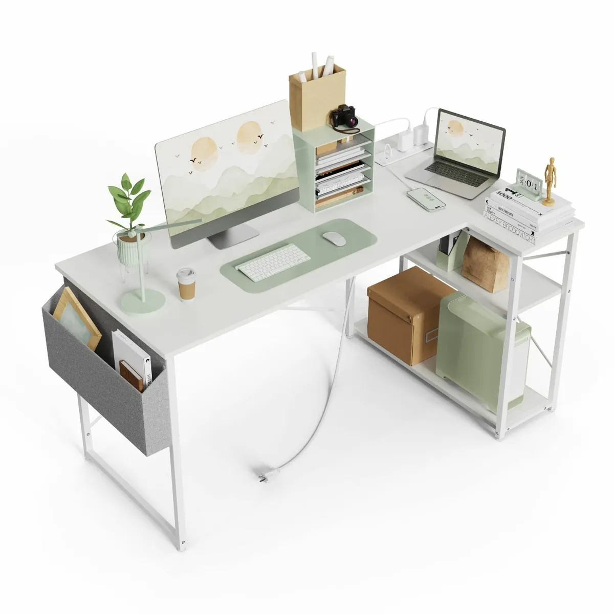 Small L Shaped Desk Power Outlets - 120x70cm Corne - Image 1