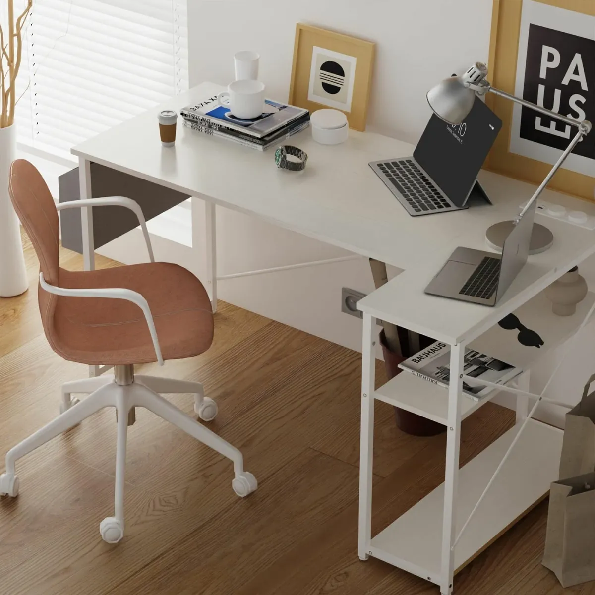 Small L Shaped Desk Power Outlets - 120x70cm Corne - Image 2