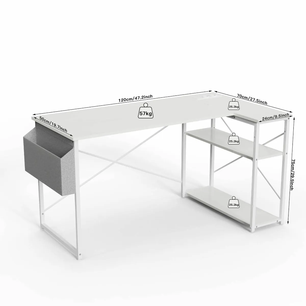 Small L Shaped Desk Power Outlets - 120x70cm Corne - Image 3