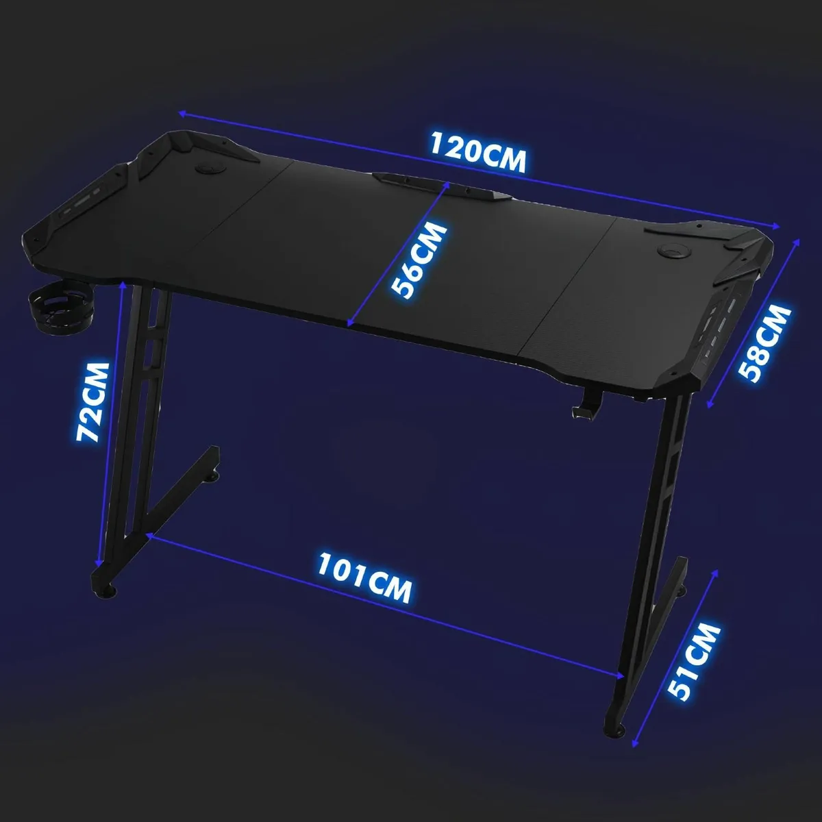 .Gaming Desk 120 x 60cm Large metal-framed compute - Image 3