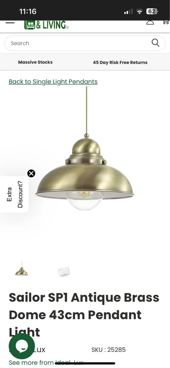 2 x Antique Brass Pendant lights - Image 1