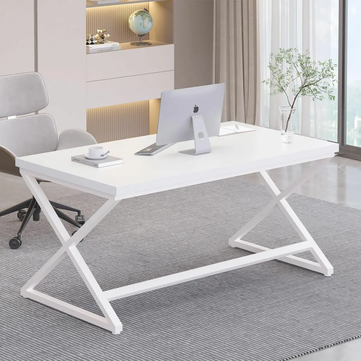 White Computer Desk Modern Home Office for Writing - Image 1