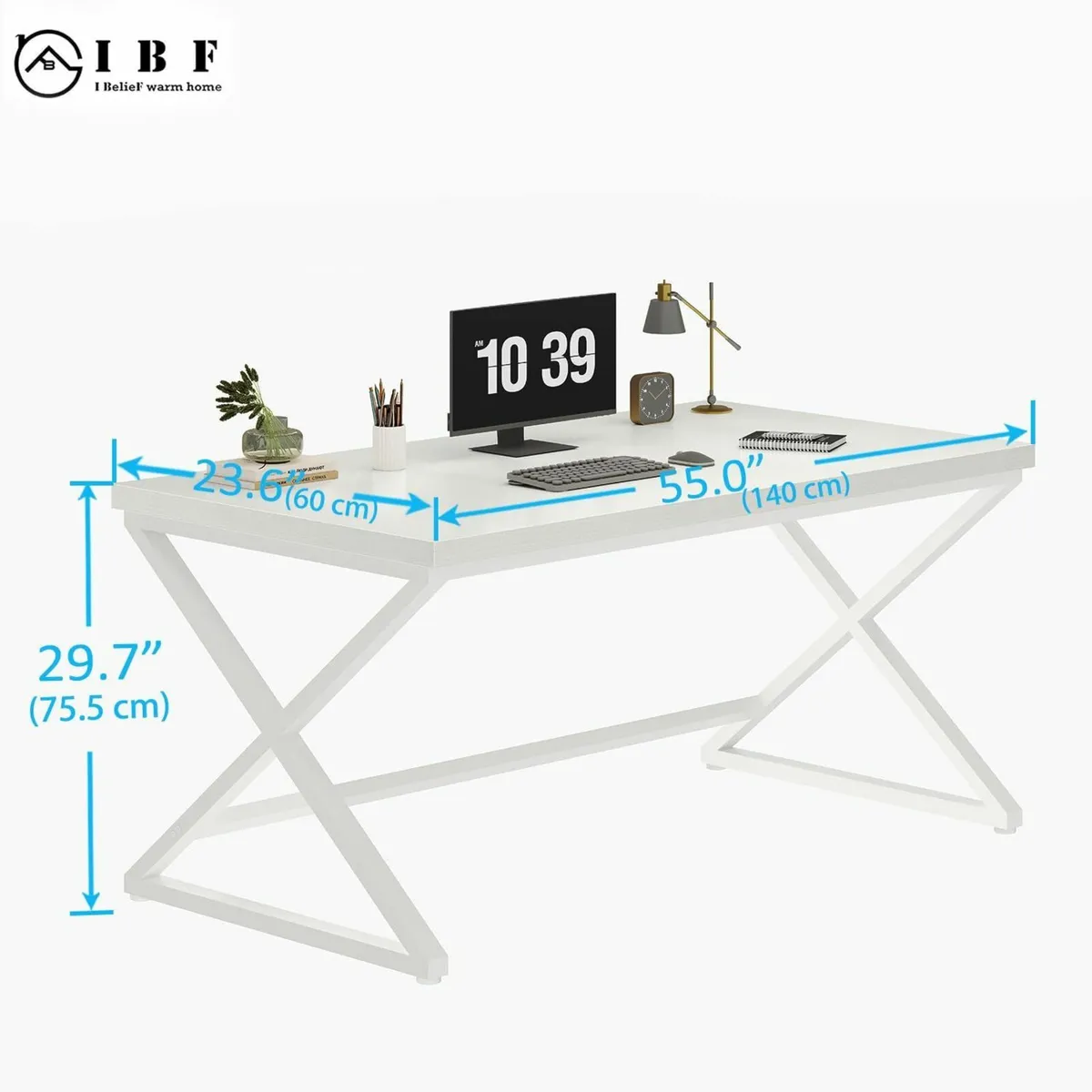 White Computer Desk Modern Home Office for Writing - Image 2