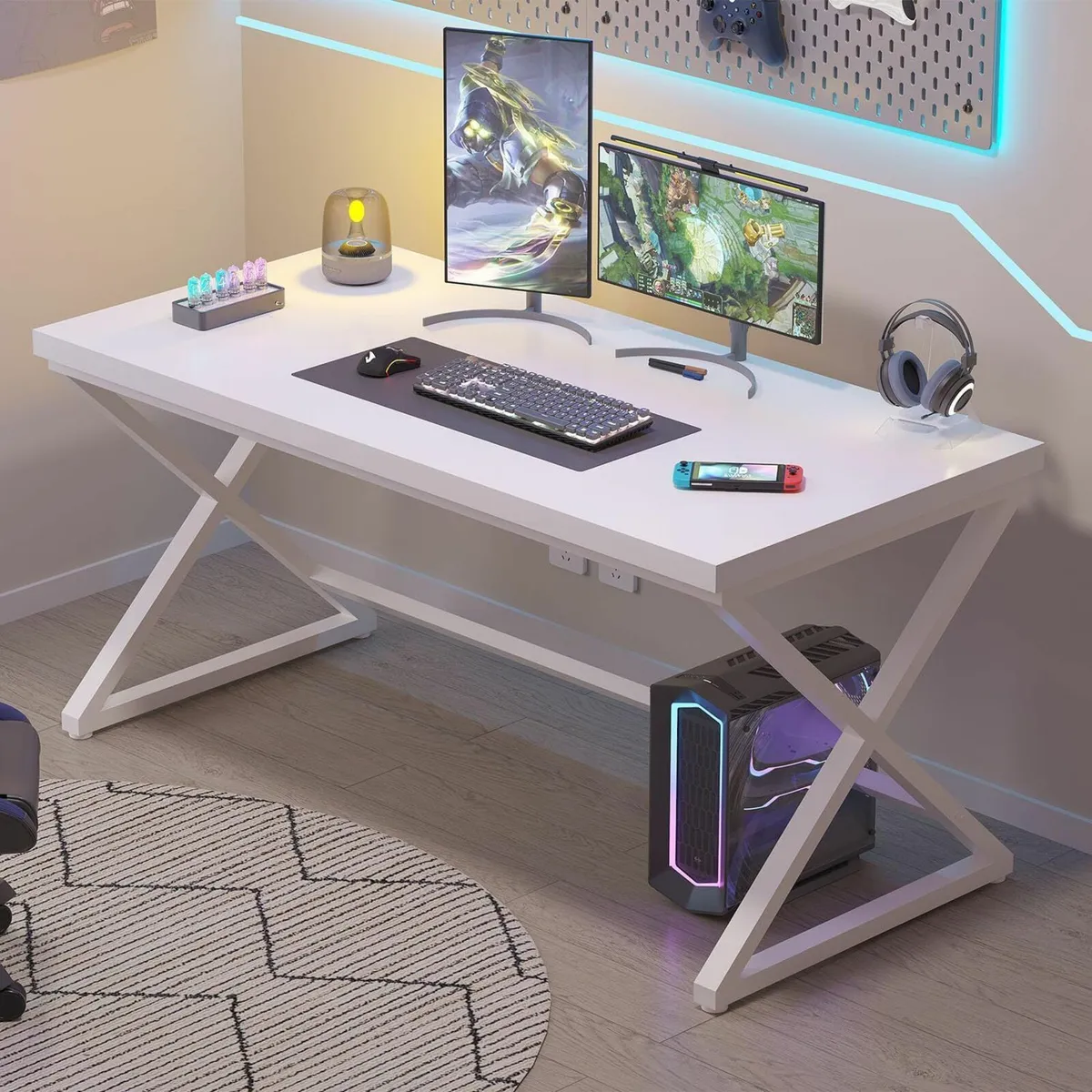White Computer Desk Modern Home Office for Writing - Image 3