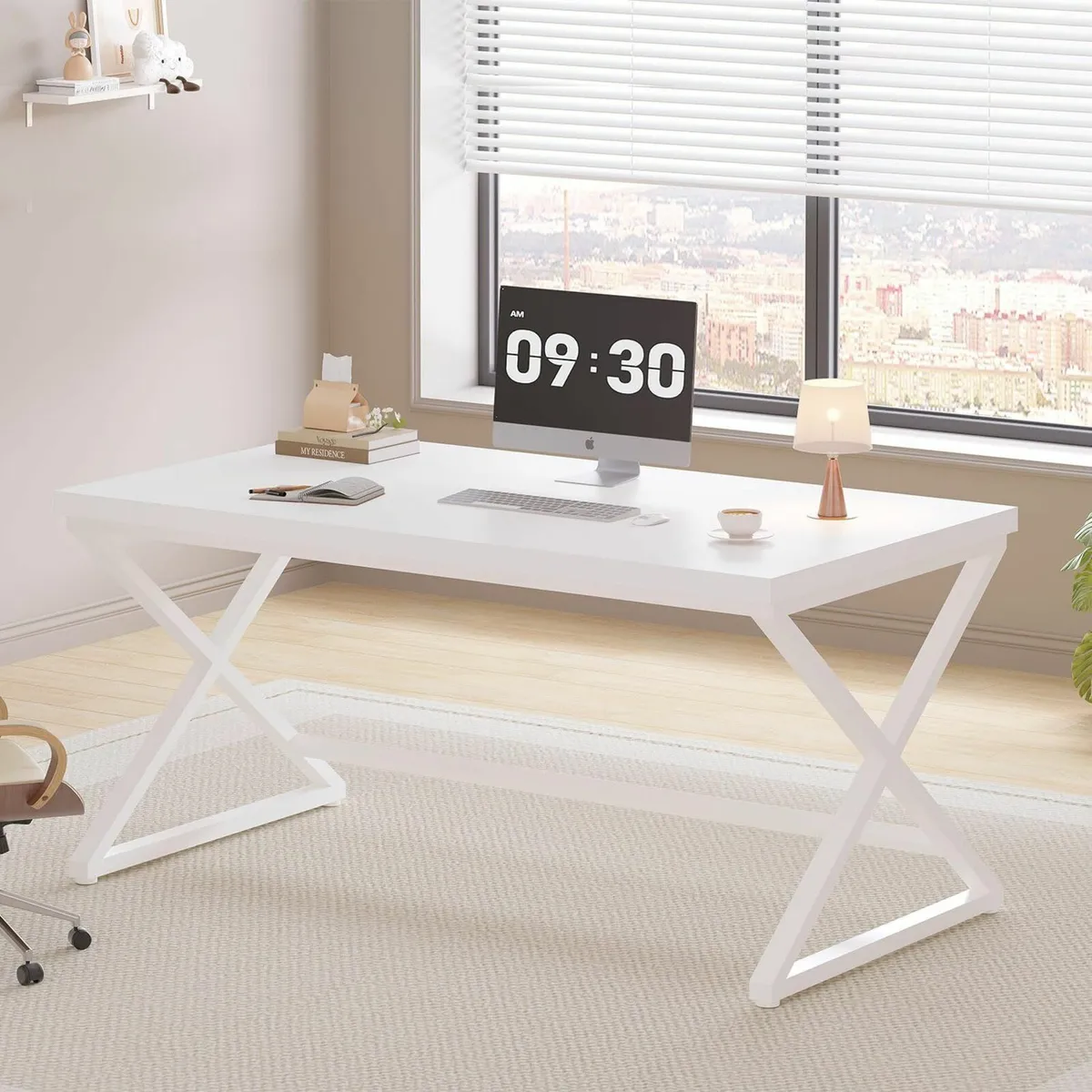 White Computer Desk Modern Home Office for Writing - Image 4