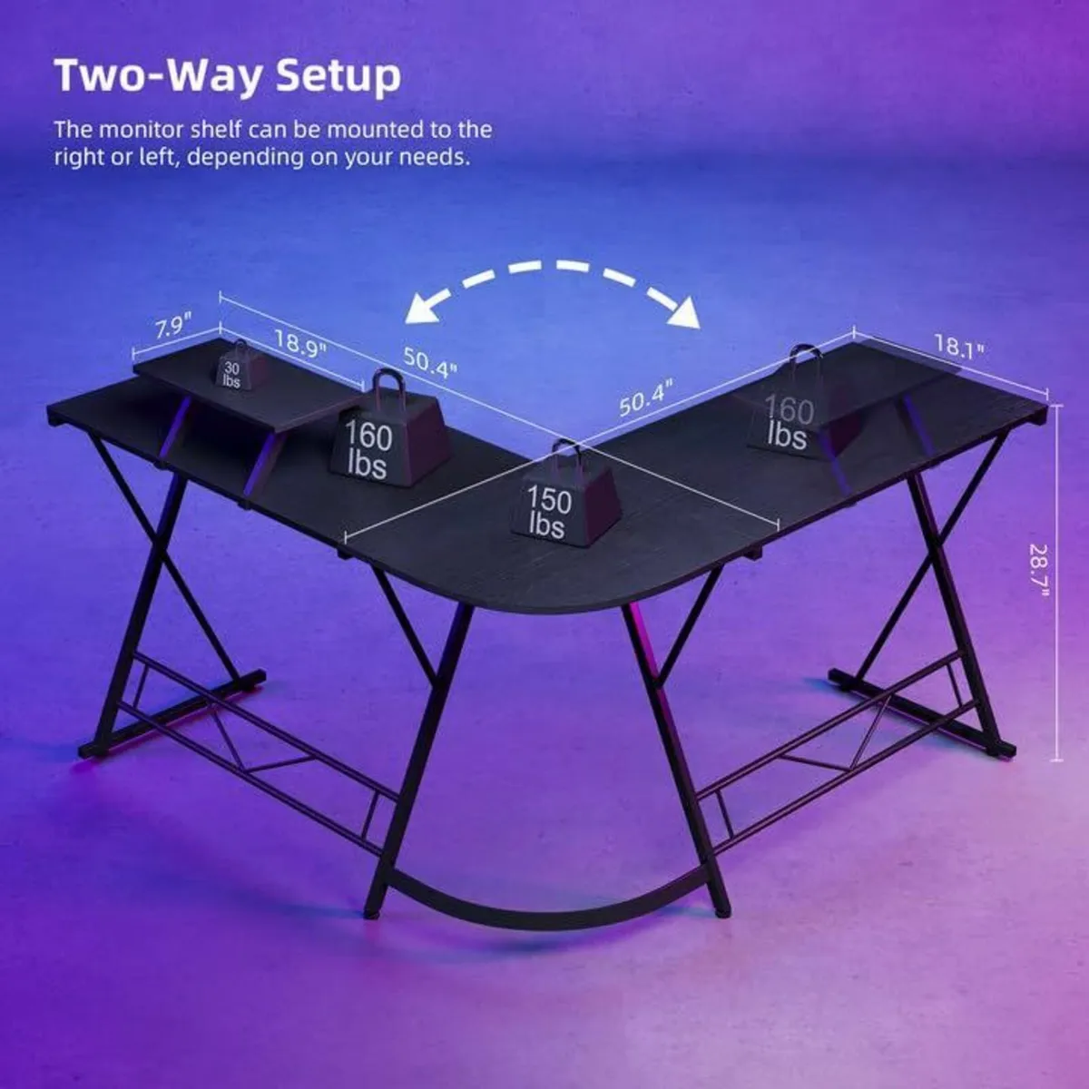 L Shaped Gaming Desk Monitor Stand 51 Inch Compute - Image 3