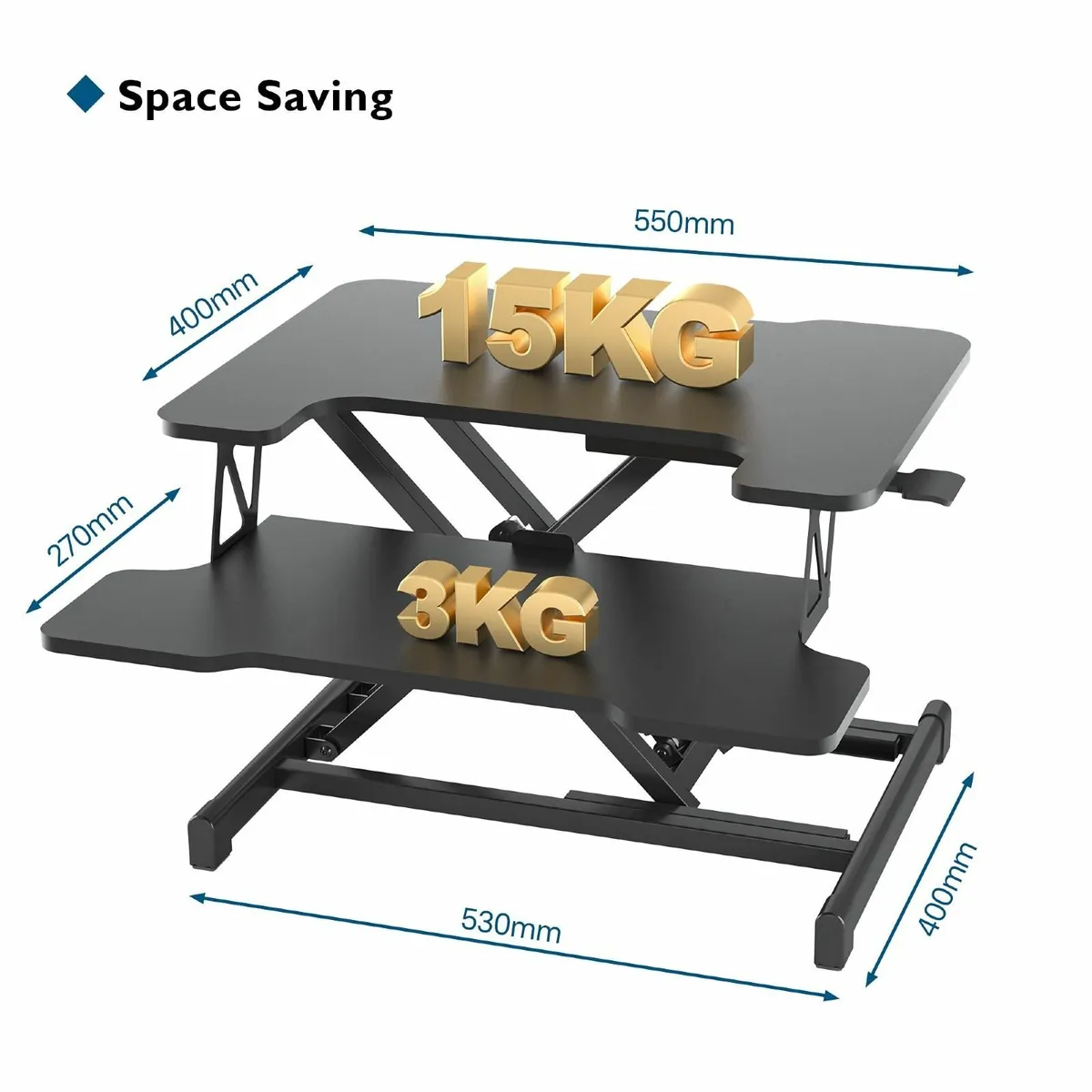 Standing Desk Converter 55cm Height Adjustable Ris - Image 2