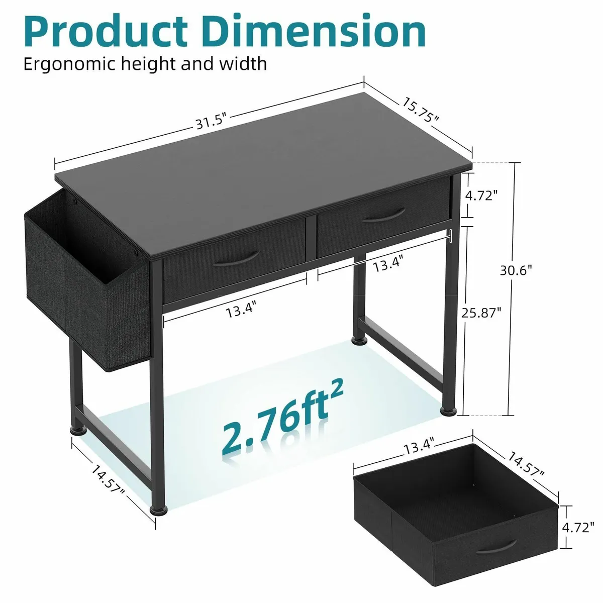 Computer Office Desk for Small Space Fabric Drawer - Image 3