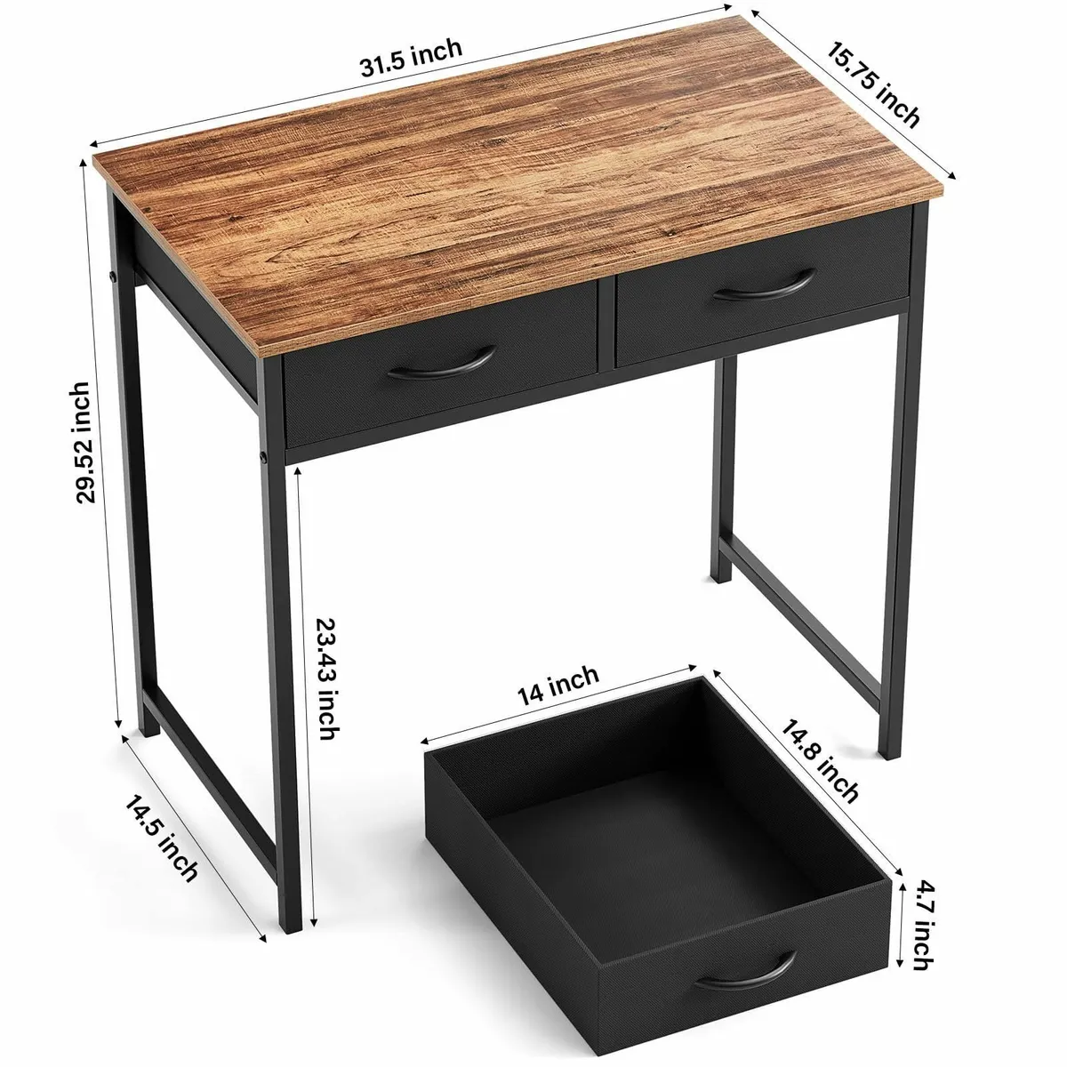 Small Computer Desk Drawers 31.5 Inch Rustic Vanit - Image 3