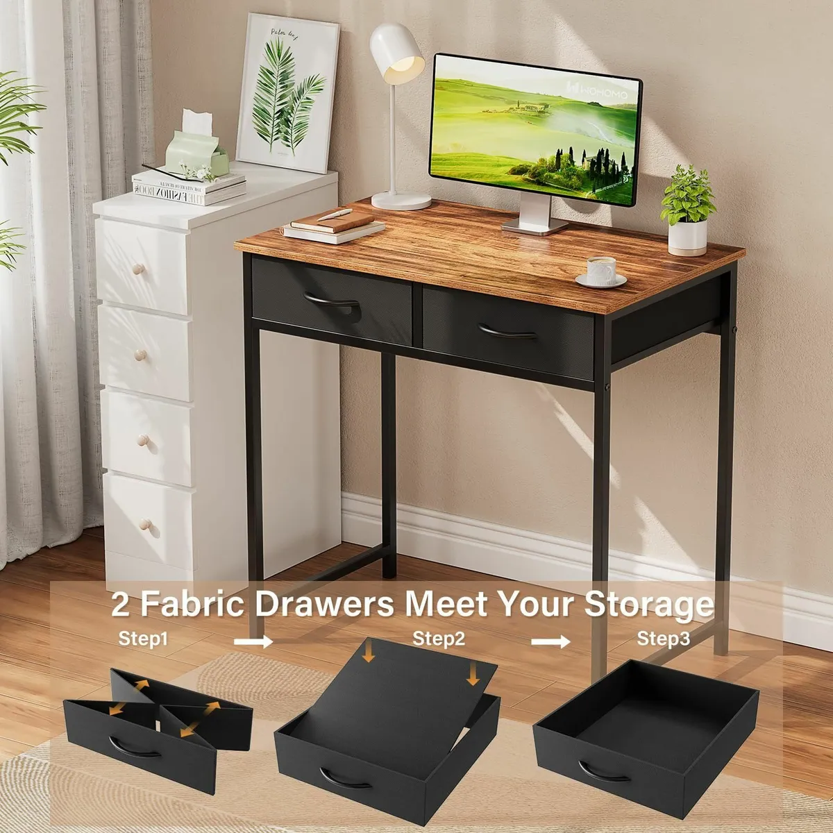 Small Computer Desk Drawers 31.5 Inch Rustic Vanit - Image 4
