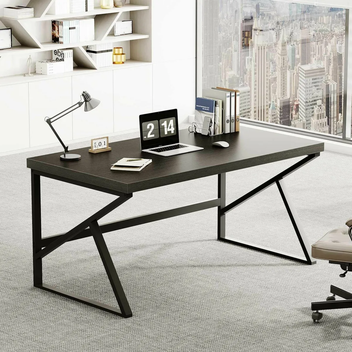 Black Computer Desk Modern Industrial Home Office - Image 3
