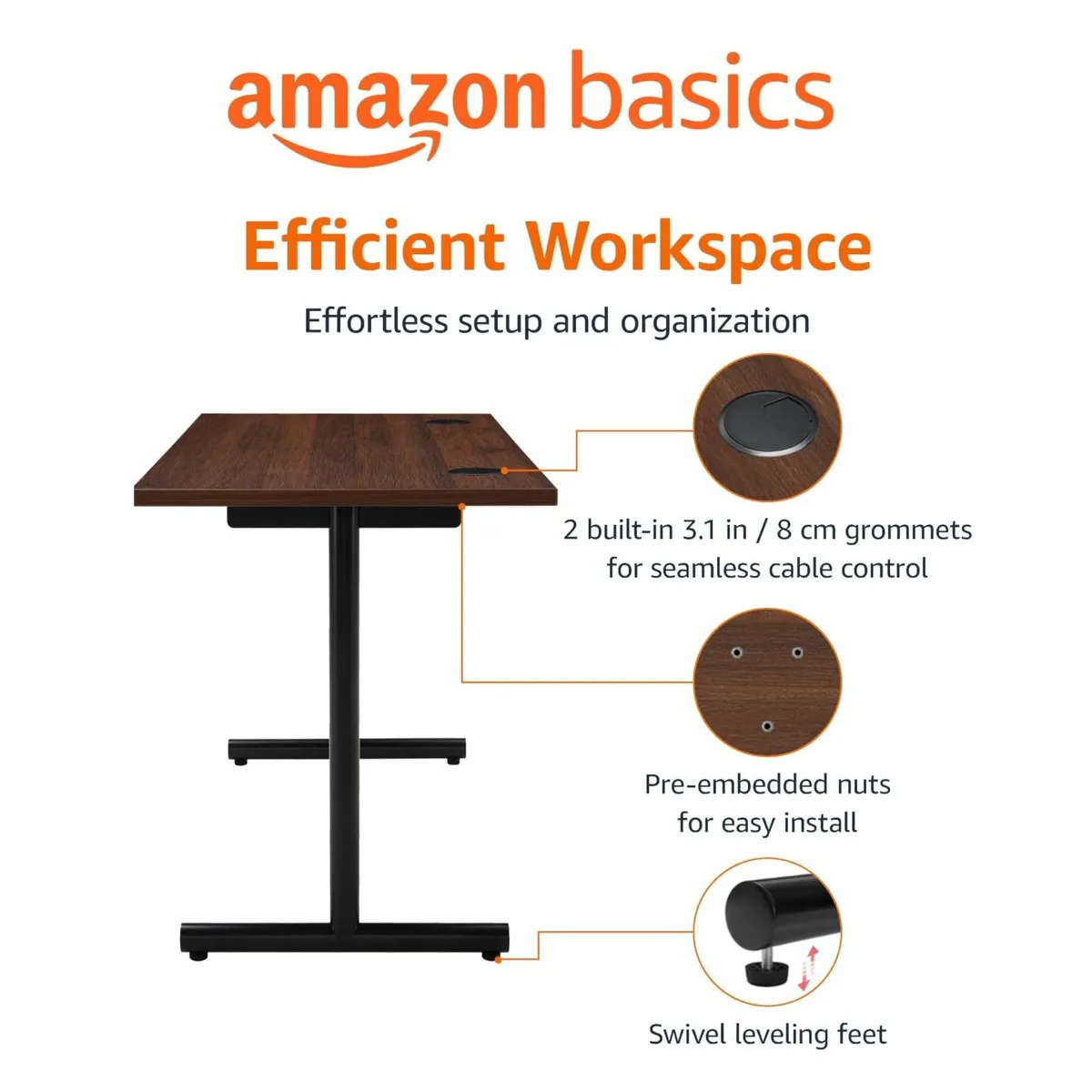 Office Computer Desk Walnut Desktop and Black Fram - Image 4