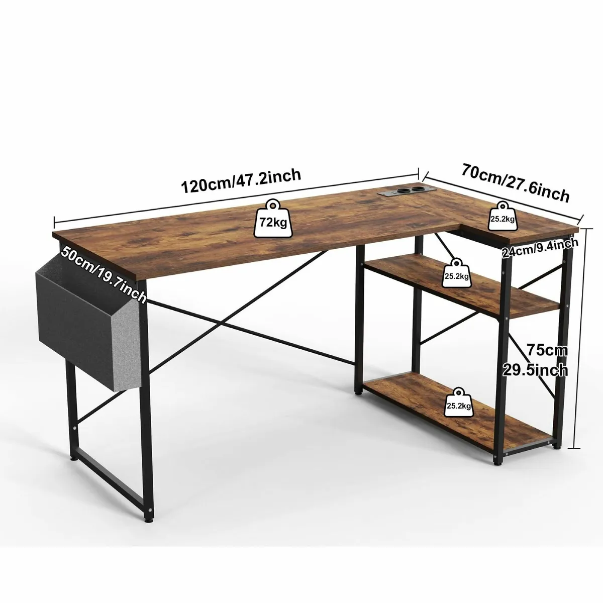 Small L Shaped Desk Power Outlets - 120x70 cm Corn - Image 3