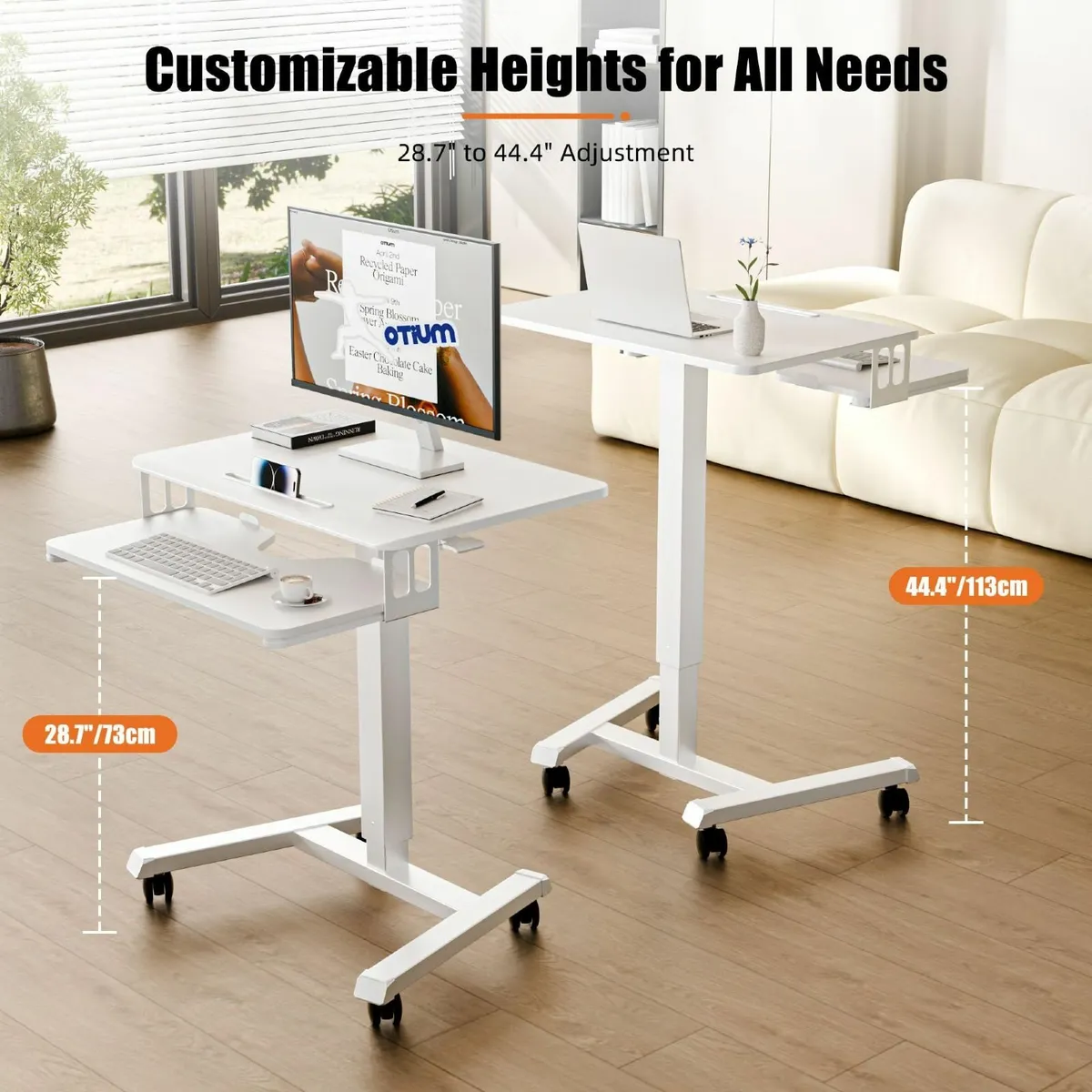 65 x 45cm Two-Tier Mobile Standing Desk 4 Rolling - Image 3